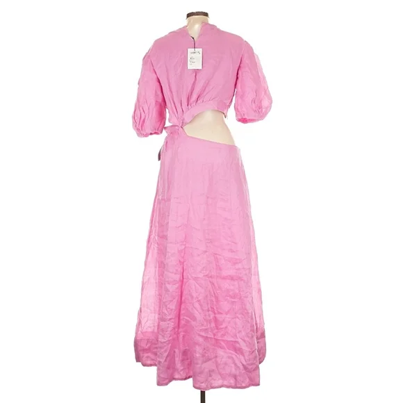 bardot impala midi dress Bardot Revolve Impala Midi Pink Linen Resort Cut Out Dress Size 12